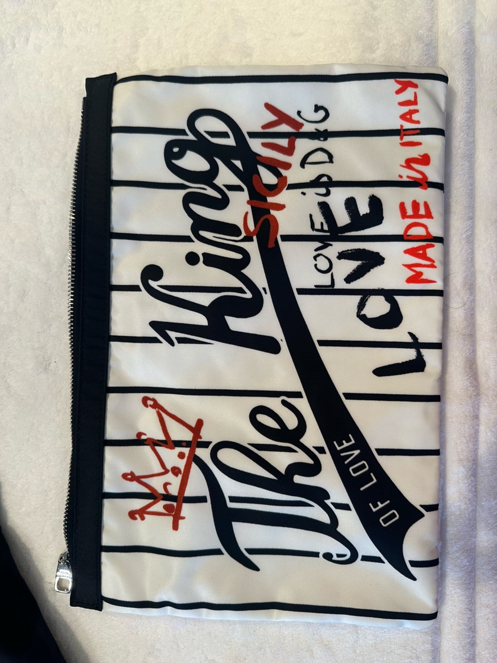 Authentic Dolce & Gabbana "The King of Love" Striped Nylon Pouch